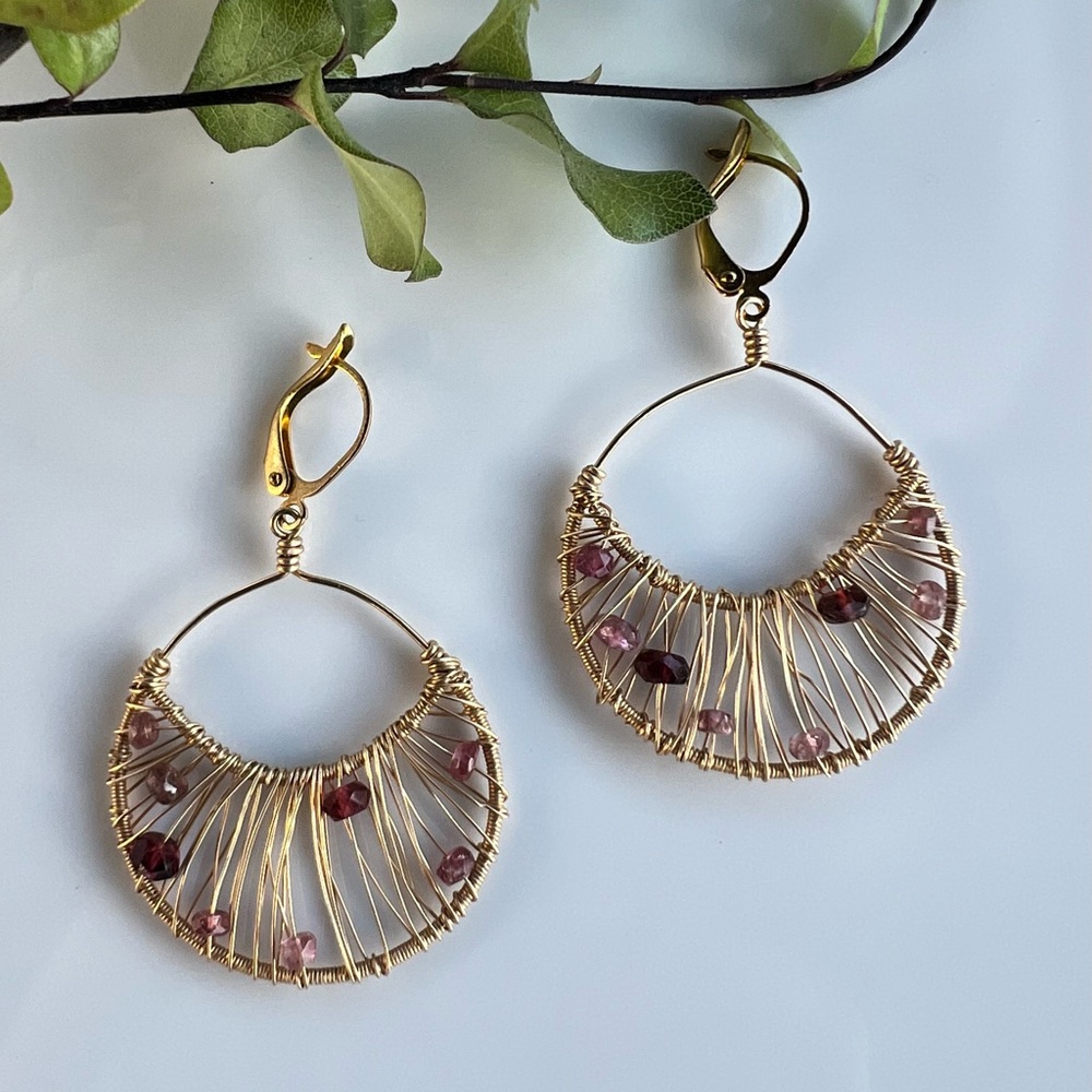 Artistic Gold and Purple Crescent Earrings